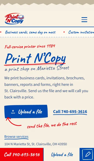 Print N&rsquo;Copy&rsquo;s website on a phone.